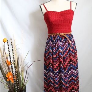 Multi-colored maxi dress with belt